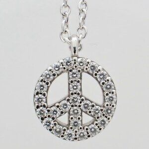 Tiffany & Co. Metro Peace Sign Diamond .15ct Necklace 16" 18K White Gold Auth